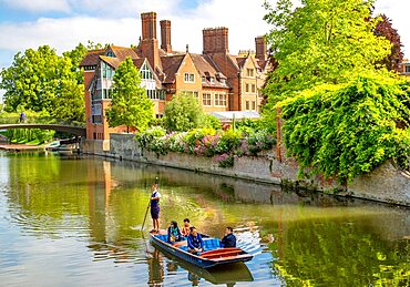 Punting on the River Cam near the Jerwood Library, Trinity Hall College, Cambridge