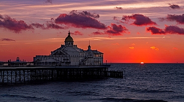 Eastbourne Pier at sunrise, constructed in the 1870s and a Grade II* listed structure, Eastbourne, East Sussex, England, United Kingdom, Europe