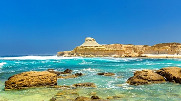 Xwejni Bay, a centre for swimmers and divers, near Zebbug, Gozo, Malta, Mediterranean, Europe