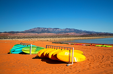 Water craft by the reservoir at Sand Hollow State Park, 20000 acre park opened in 2003, near S.t George, Utah, United States of America, North America