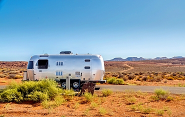 Caravan (Trailer) at the camping area of Sand Hollow State Park, near St George, Utah, USA. Opened in 2003, the Park covers 20,000 acres.