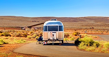 Caravan (Trailer) at the camping area of Sand Hollow State Park, near St George, Utah, USA. Opened in 2003, the Park covers 20,000 acres.