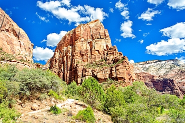 Angel's Landing, Zion National Park, Utah, USA. A 1,500ft high rock formation. The climb to the top is the most popular and demanding in the park and has taken 18 lives over the years.