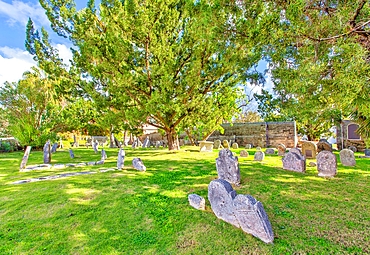 Burial Ground for Slaves and Free Blacks at St Peter's Churchyard, St George, Bermuda. At least 180 graves are here and burials continued until 1854. St Peter's is part of the UNESCO recognised African Diaspora Heritage Trail.