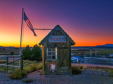 Ticket Office at the Bryce Canyon Rodeo, Utah, USA at sunset.