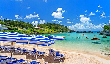 Tobacco Bay, St George's, Bermuda, is a popular tourist attraction for its beach and snorkeling. It was the scene of Bermuda's Gunpowder Plot in 1775 when locals stole British gunpowder and sent it to America to arm those seeking independence.