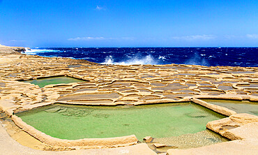 Salt pans at Xwejni, near Zebbug, Gozo, Malta, Mediterranean, Europe