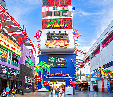 The popular Fremont Street Experience, Las Vegas, Nevada, United States of America, North America. Fremont Street was the original center of Las Vegas before The Strip became established. It was pedestrianised in 1994.