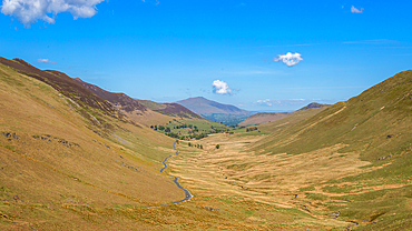 Newlands Valley Drive and Newlands Pass, near Buttermere in the Lake District, Cumbria, England UK. The pass reaches 1,093 feet and leads to Derwent Water..