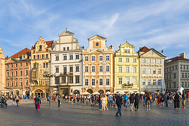 Facade of houses at Old Town Square, UNESCO World Heritage Site, Prague, Bohemia, Czech Republic (Czechia), Europe