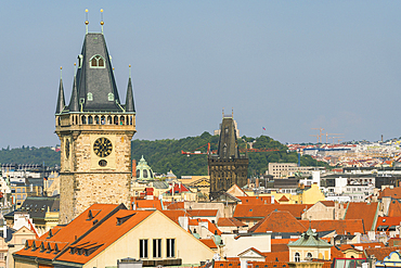 Old Town Hall Tower and Powder Tower, UNESCO World Heritage Site, Prague, Bohemia, Czech Republic (Czechia), Europe