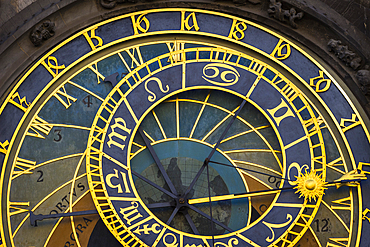 Detail of Astronomical clock at Old Town Square, UNESCO World Heritage Site, Old Town, Prague, Czech Republic (Czechia), Europe