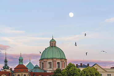 Dome of St. Francis of Assisi Church at dusk, UNESCO world Heritage Site, Old Town, Prague, Czech Republic (Czechia), Europe