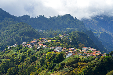 Houses on slope in Sao Roque do Faial in the mountains, Santana, Madeira, Portugal, Atlantic, Europe