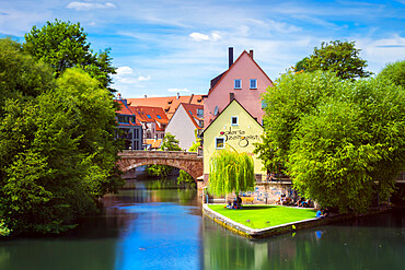 Trodelmarkt island and Karlsbrucke, Nuremberg, Bavaria, Germany, Europe