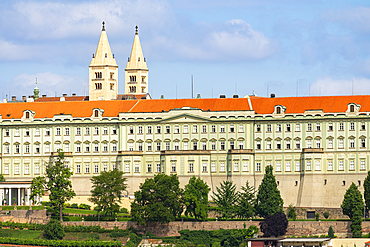 Rosenberg Palace and Towers of St. George's Basilica at Prague Castle, UNESCO World Heritage Site, Prague, Bohemia, Czech Republic (Czechia), Europe