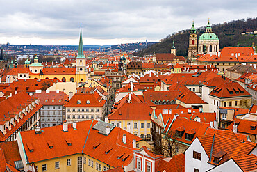 Red roofs of Lesser Quarter dominated by St Nicholas church and St Thomas church, UNESCO, Prague, Czech Republic