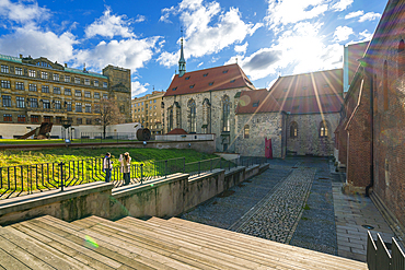 Exterior of Convent of St. Agnes on sunny day, Prague, Bohemia, Czech Republic (Czechia), Europe