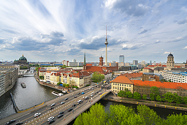 Berlin skyline with Berlin Cathedral, TV Tower and Spree River, Berlin, Germany, Europe