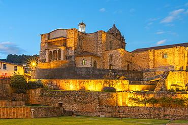 Coricancha and Santo Domingo Convent at twilight, UNESCO World Heritage Site, Cusco (Cuzco), Cusco Province, Cusco Region, Peru, South America