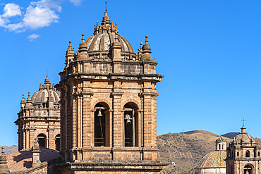 Detail of bell towers of Cusco (Cuzco) Cathedral, UNESCO World Heritage Site, Cusco (Cuzco), Cusco Province, Cusco Region, Peru, South America