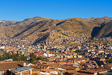 Elevated view of Cusco (Cuzco) city, Cusco Province, Cusco Region, Peru, South America