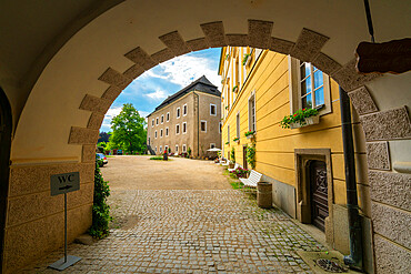 Archway leading to courtyard of Blatna Castle, Blatna, Strakonice District, South Bohemian Region, Czech Republic