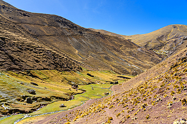 Valley in the Andes, near Rainbow Mountain, Pitumarca District, Cusco (Cuzco) Region, Peru, South America