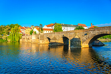 Pisek Stone bridge over Otava River, Pisek, South Bohemian Region, Czech Republic