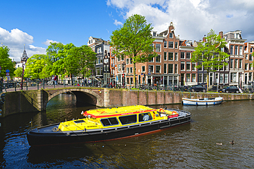 Boat on Prinsengracht canal, Amsterdam, The Netherlands