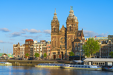 Basilica of Saint Nicholas at sunset, Amsterdam, The Netherlands