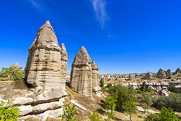 Fairy chimney rock formations, Rocket Valley (Gorkundere Valley), Goreme, Cappadocia, Anatolia, Turkey, Asia Minor, Asia