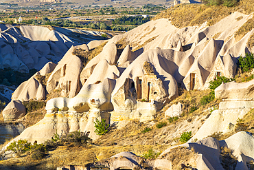 Cave dwellings in Pigeon Valley, Uchisar, Cappadocia, Anatolia, Turkey, Asia Minor, Asia