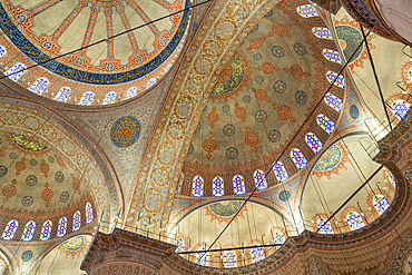 Ceiling of Blue Mosque, Sultanahmet, UNESCO World Heritage Site, Fatih District, Istanbul Province, Turkey, Europe