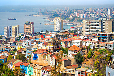 Colorful houses and coastline, Valparaiso, Chile