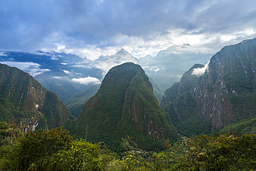 Phutuq K'usi (Putucusi) mountain by Urubamba River seen from the trail to Machu Picchu, Sacred Valley, Peru