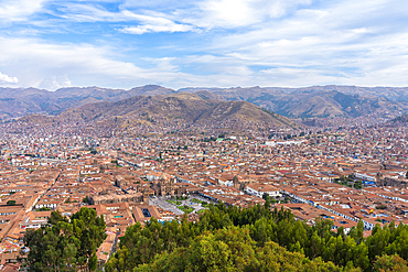 Elevated view of Plaza de Armas, Cusco, UNESCO World Heritage Site, Cusco Region, Peru, South America