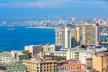 High-rise buildings on coast, Valparaiso, Chile