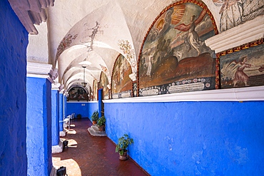 Blue section of Cloister and Monastery of Santa Catalina de Siena, UNESCO World Heritage Site, Arequipa, Peru