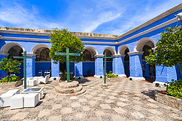 Blue section of Cloister and Monastery of Santa Catalina de Siena, UNESCO World Heritage Site, Arequipa, Peru, South America