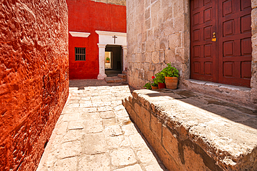 Red section of Cloister and Monastery of Santa Catalina de Siena, UNESCO World Heritage Site, Arequipa, Peru