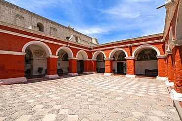 Red section of Cloister and Monastery of Santa Catalina de Siena, UNESCO World Heritage Site, Arequipa, Peru, South America