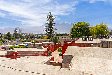 Chachani volcano rising above Santa Catalina Monastery, UNESCO World Heritage Site, Arequipa, Peru, South America