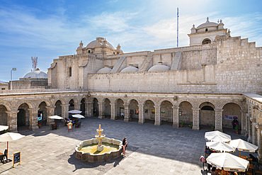 Courtyard with fountain at Cloisters of The Company, Arequipa, Peru, South America