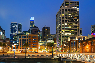 High-rise buildings of Financial district at night, San Francisco, San Francisco Peninsula, San Francisco Bay Area, California, USA