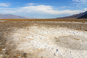 Salt pans on sunny day, Badwater Basin, Death Valley National Park, Eastern California, California, United States of America, North America