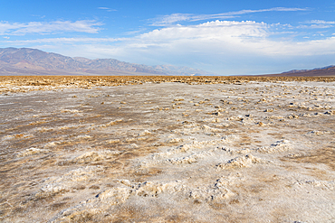 Salt pans on sunny day, Badwater Basin, Death Valley National Park, Eastern California, California, USA