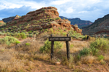 Cemetery sign at Grafton ghost town near Rockville, Washington County, Utah, United States of America, North America