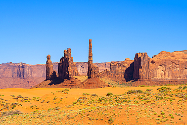 Totem Pole and Yei Bi Chei, Monument Valley, Arizona, United States of America, North America