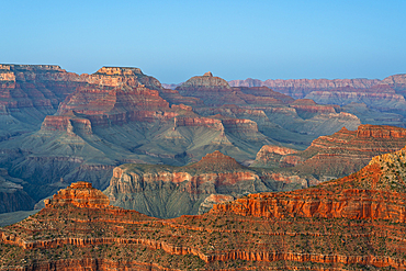 Grand Canyon at dusk, Rim Trail near Yavapai Point, Grand Canyon National Park, UNESCO World Heritage Site, Arizona, United States of America, North America